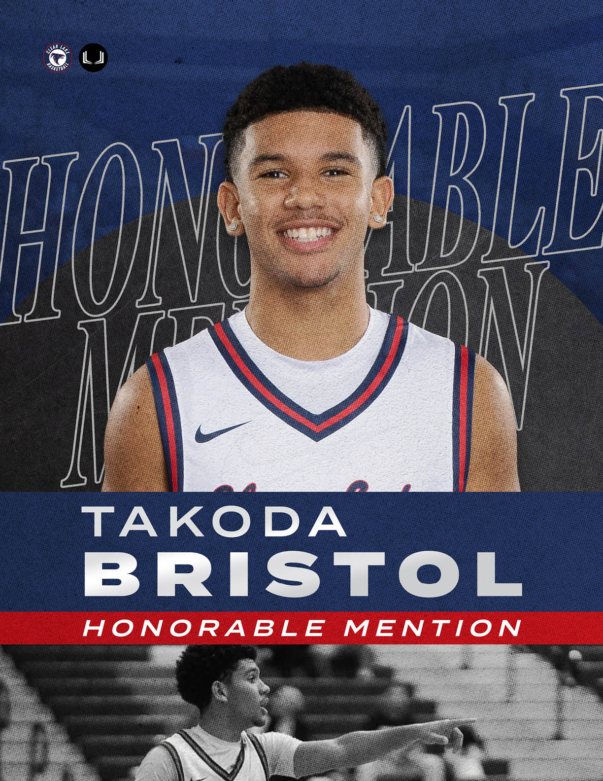 A young man wearing a basketball jersey with the name Takoda Bristol on the back. AI generated content