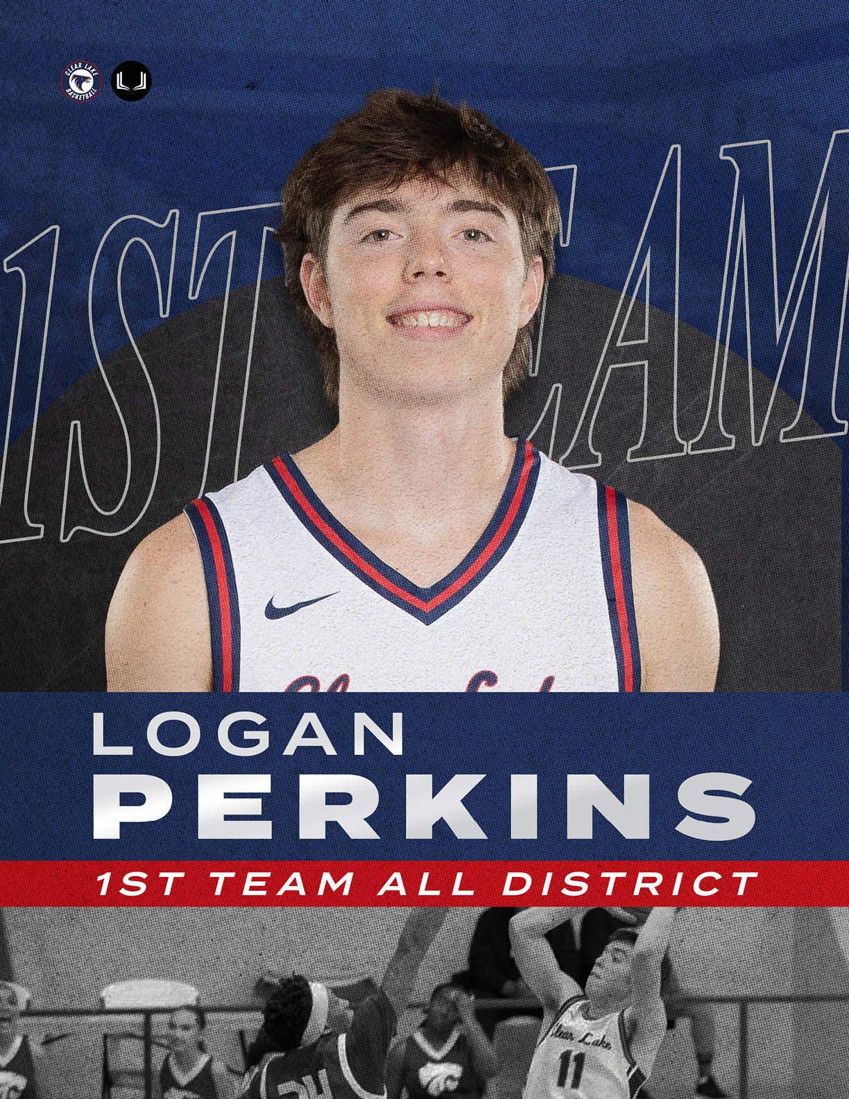 A young man wearing a basketball uniform is smiling for the camera. AI generated content