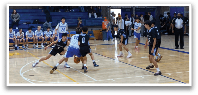 A group of people playing basketball on a court. AI generated content