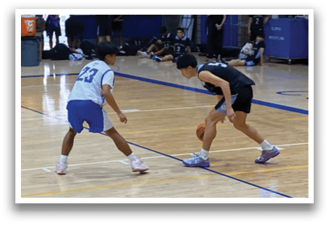 Two men playing basketball on a court. AI generated content