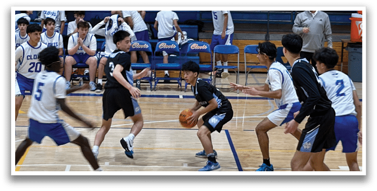 A group of young men playing basketball on a court. AI generated content