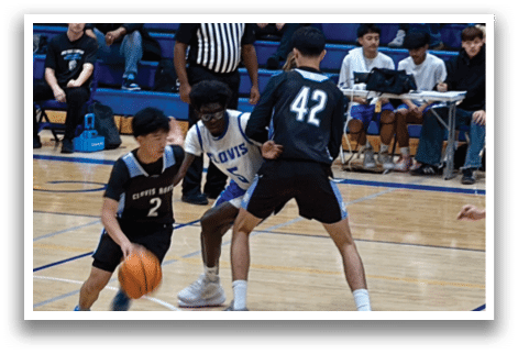 A group of young men playing basketball on a court. AI generated content