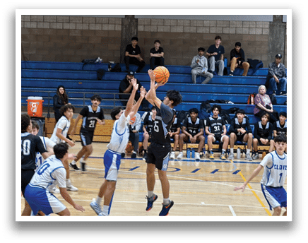 A group of people playing basketball on a court. AI generated content