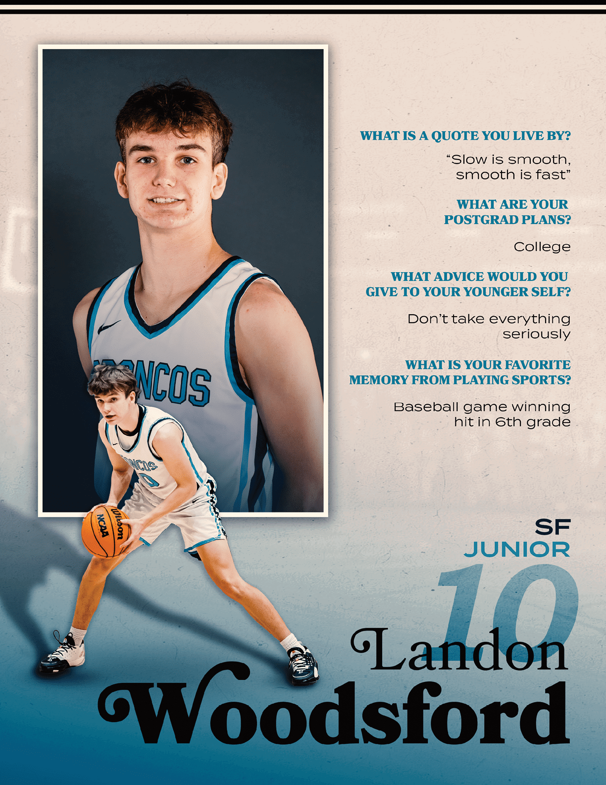A young man wearing a basketball uniform is shown on a poster. AI generated content