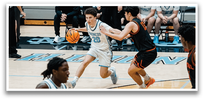 Two basketball players are fighting for the ball during a game. AI generated content