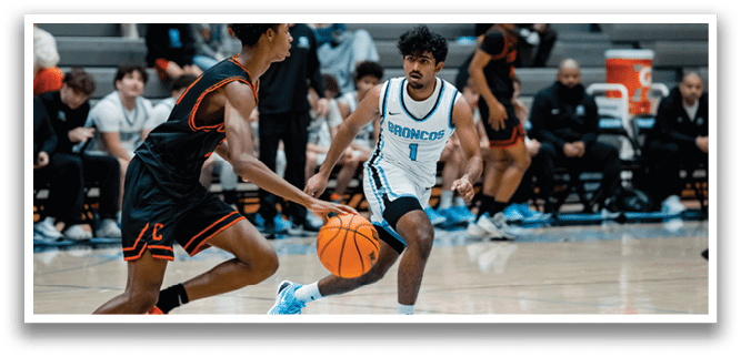 Two men playing basketball on a court, one holding a basketball. AI generated content