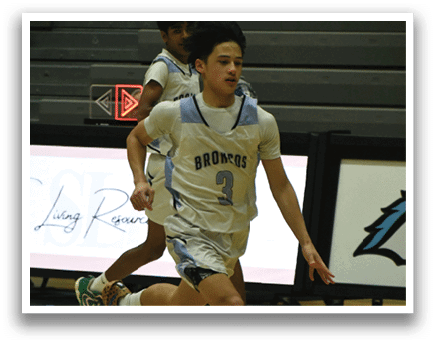 Two men playing basketball, one with the ball and the other trying to stop him. AI generated content