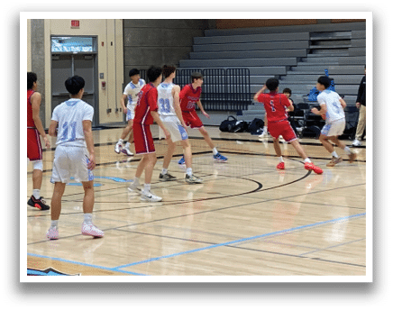 A group of people playing basketball in a gym. AI generated content