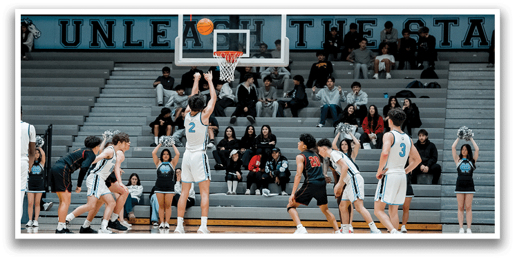 A basketball player is attempting to score a basket while others watch. AI generated content