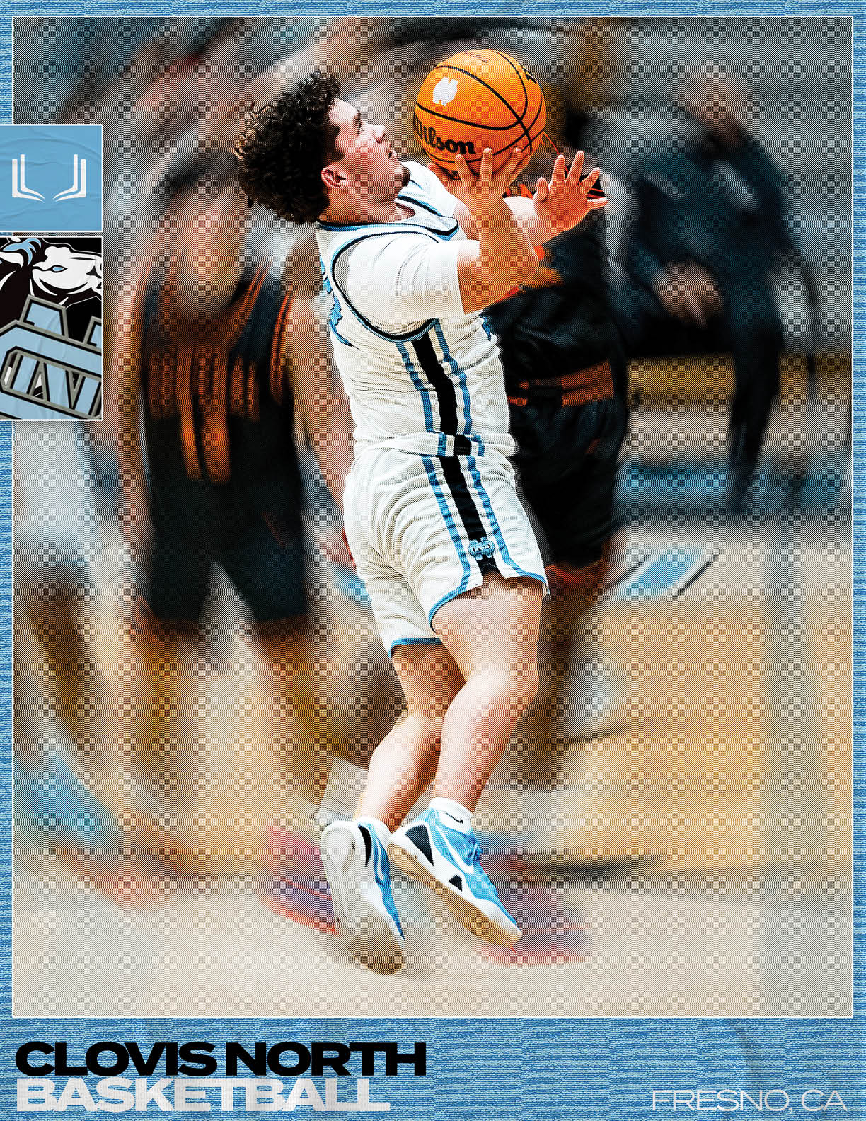 A basketball player in a white uniform is jumping in the air to catch a basketball. AI generated content