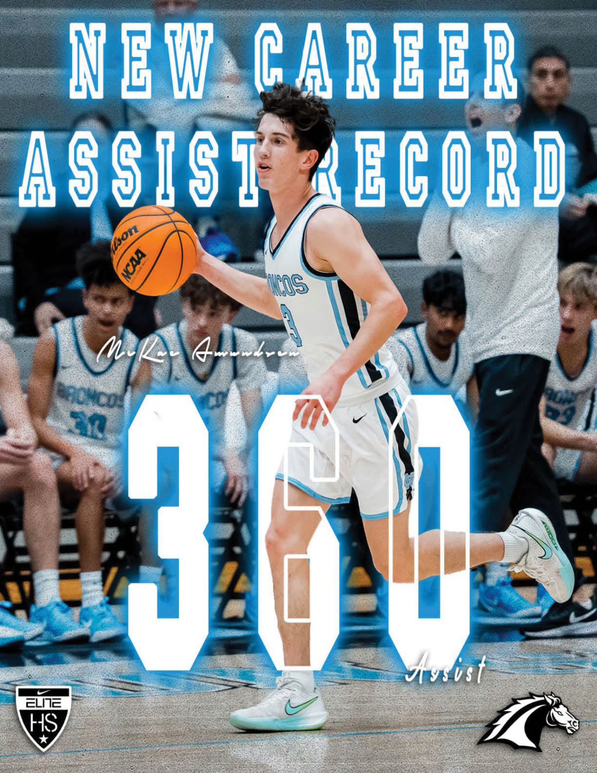 A basketball player wearing a blue and white uniform is holding a basketball. AI generated content