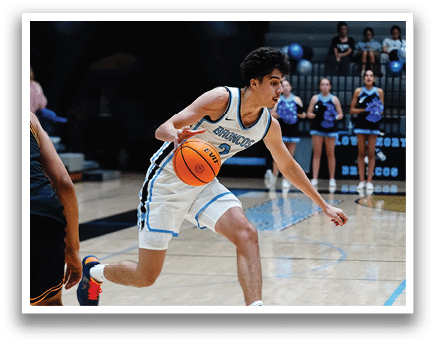 A basketball player is running with a basketball in his hand. AI generated content