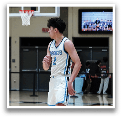 A basketball court with a man wearing a white and blue uniform. AI generated content