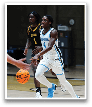 Two basketball players on a court, one wearing a yellow jersey and the other wearing a blue jersey. AI generated content