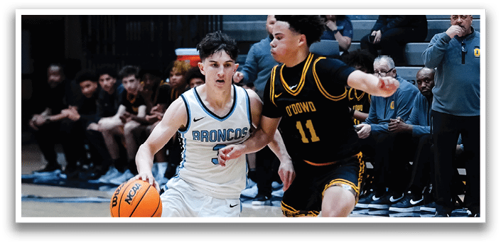 Two basketball players are running on the court, one wearing a blue shirt and the other wearing a yellow shirt. The players are chasing after a basketball. AI generated content