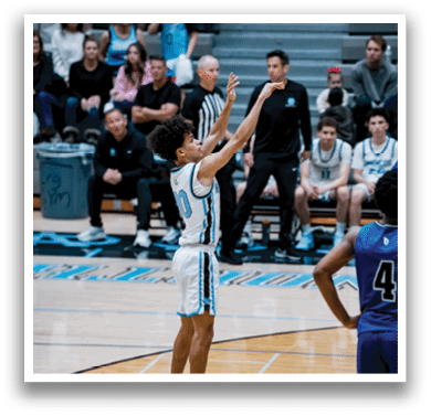 A basketball player is about to shoot the ball. AI generated content