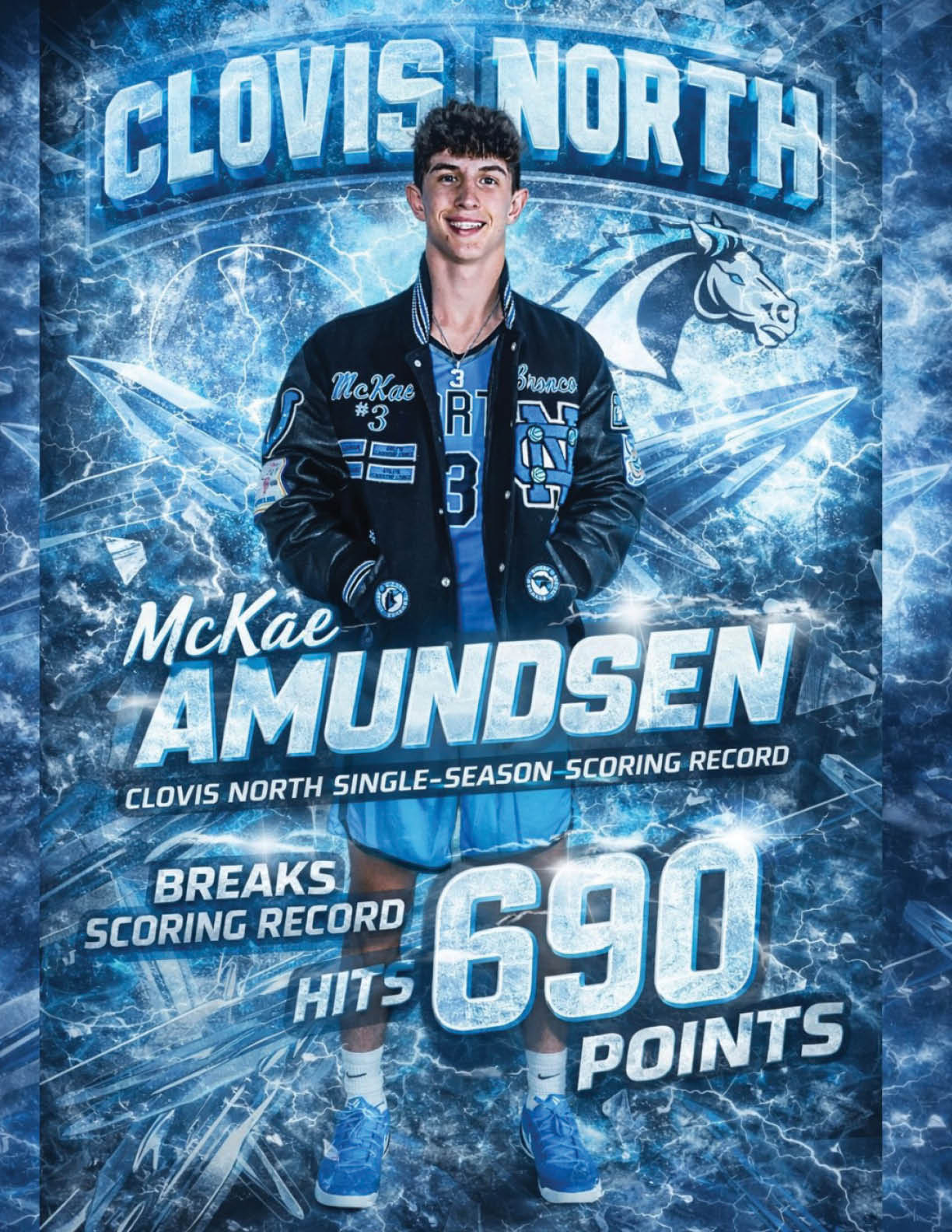 A male athlete wearing a blue shirt and black jacket. AI generated content