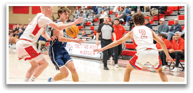 Two basketball players are fighting for the ball, while a crowd of people watches. AI generated content