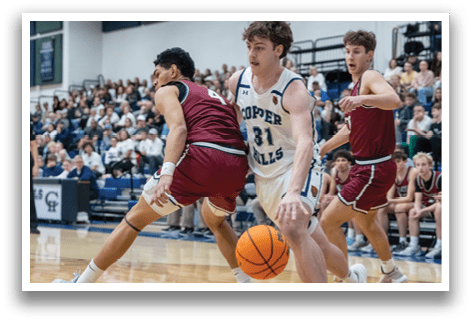 Three men playing basketball on a court. AI generated content