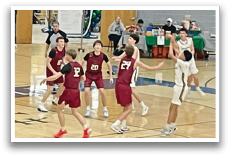 A group of people playing basketball on a court. AI generated content