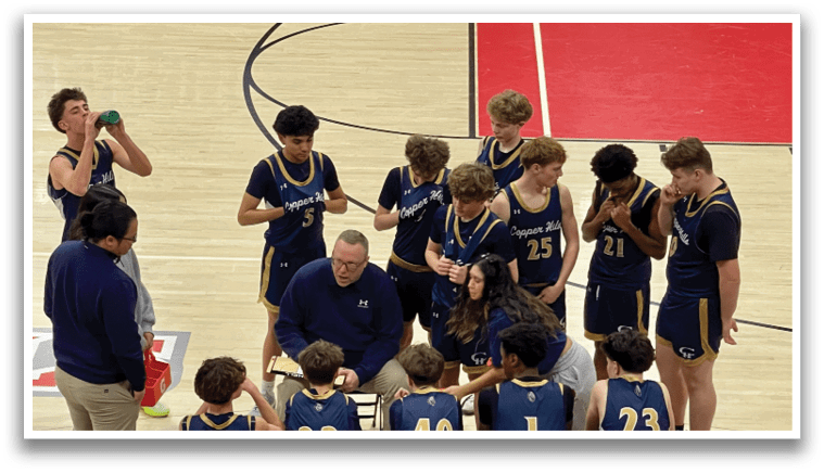 A group of basketball players are sitting on the bench, listening to their coach. AI generated content