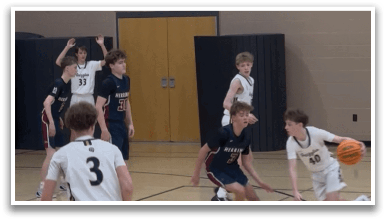 A group of young men playing basketball on a court. AI generated content
