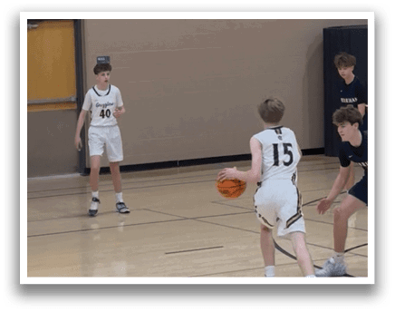 Three boys playing basketball on a court. AI generated content