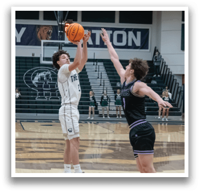 Two basketball players jumping for the ball. AI generated content