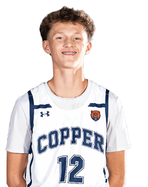 A young man wearing a white shirt with the words “Copper Hills" on it. AI generated content