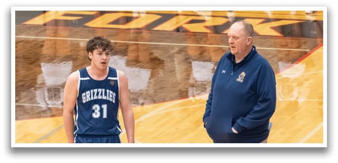 Two men are on a basketball court, one of them wearing a blue uniform. AI generated content