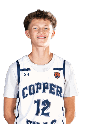 A young man wearing a white shirt with the words “Copper Hills" on the front. AI generated content