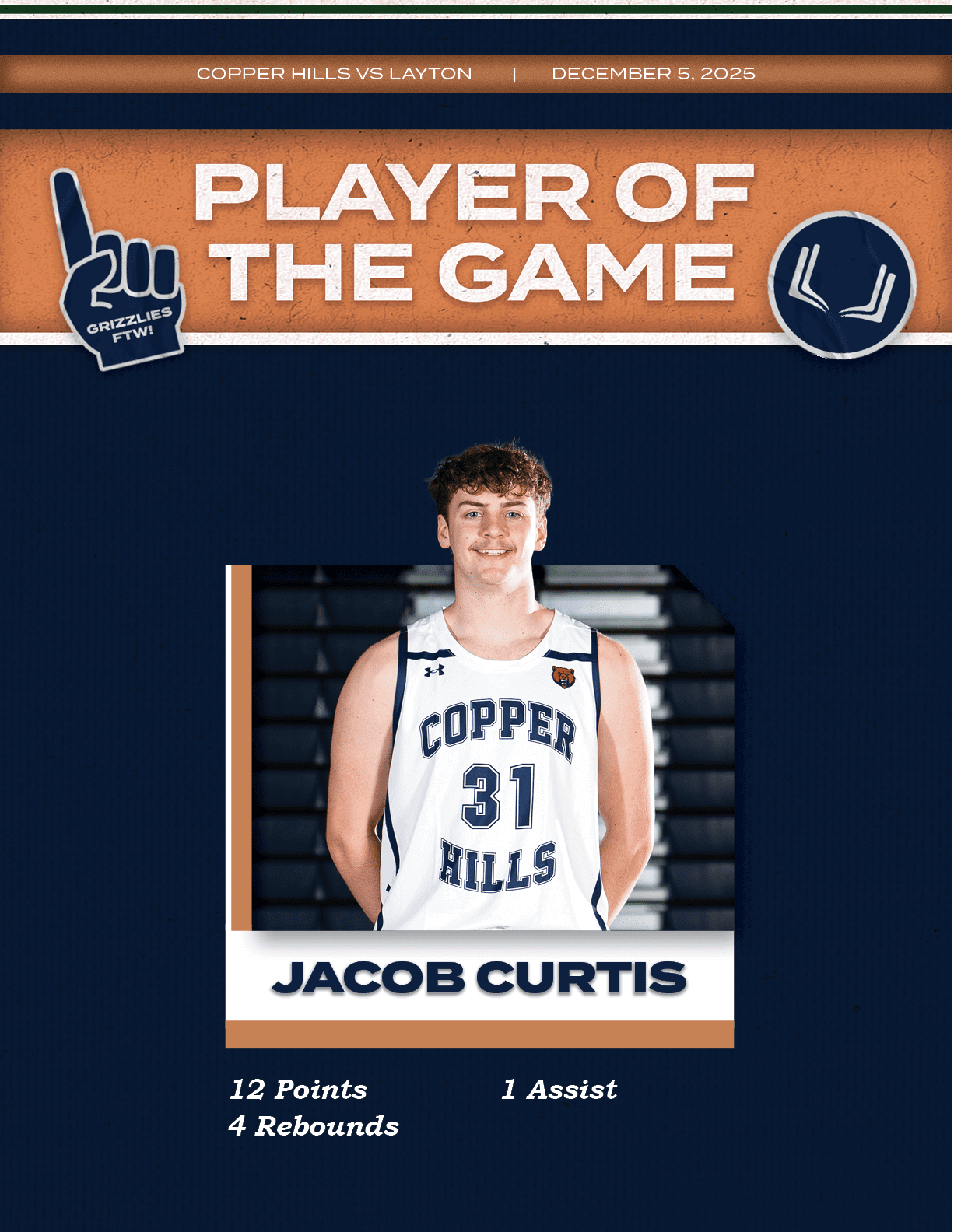 1 Assist ,12 Points 4 Rebounds ,Jacob Curtis,COPPER HILLS VS LAYTON | DECEMBER 5, 202