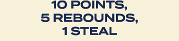 10 Points, 5 rebounds, 1 steal
