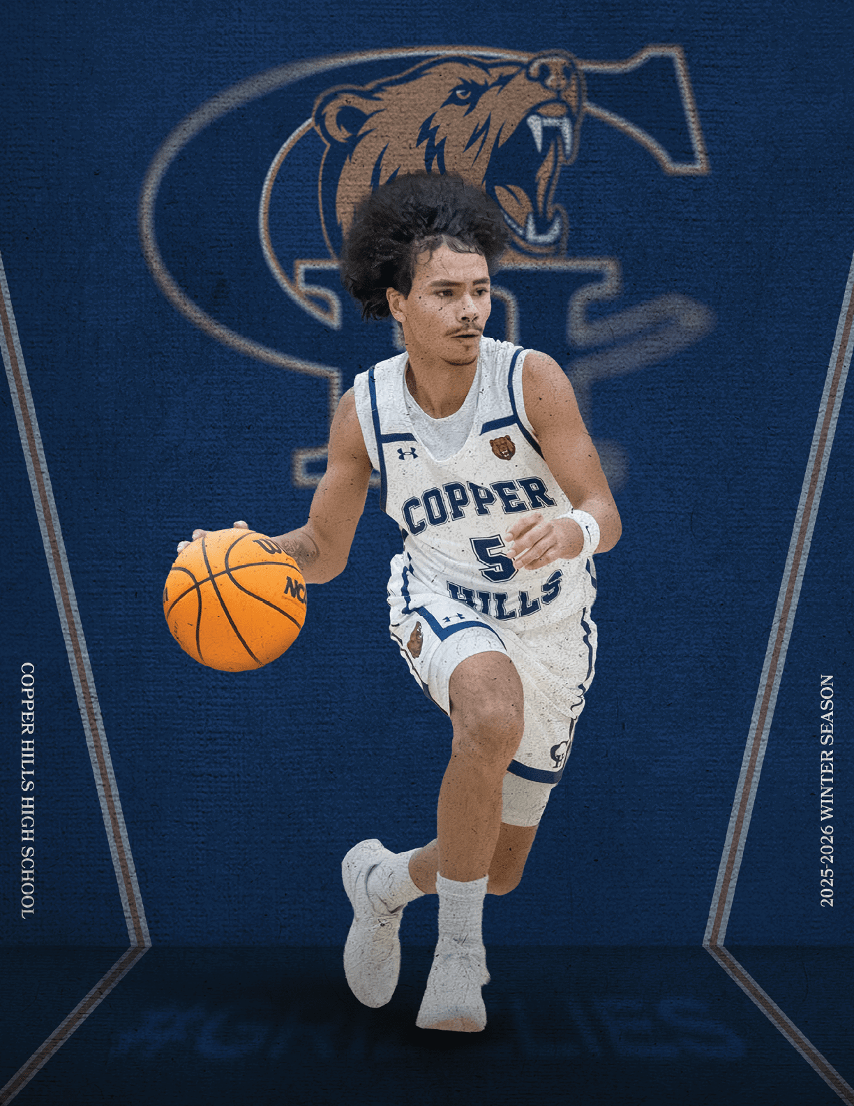 A man wearing a basketball uniform is holding a basketball. AI generated content