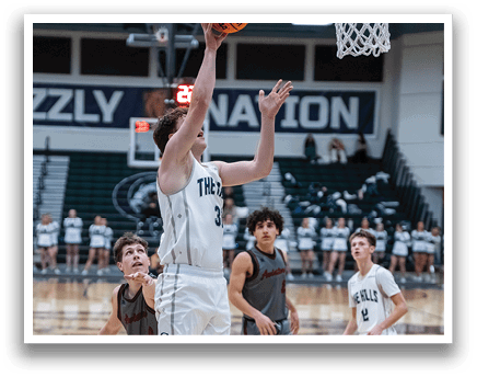 A basketball player is jumping to shoot the ball. AI generated content