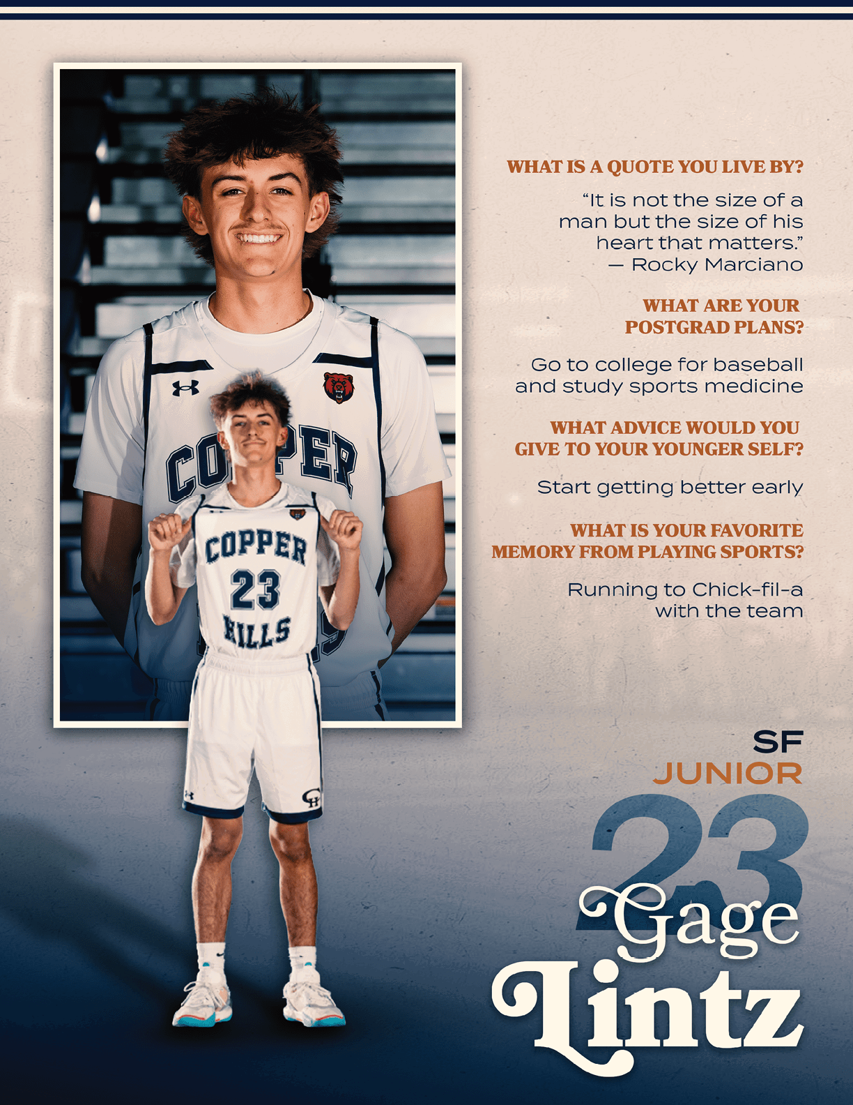A young man wearing a white jersey with the number 23 on it is smiling for a picture. AI generated content