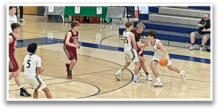 A group of boys playing basketball on a court. AI generated content