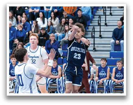 A basketball player is jumping in the air to shoot the ball. AI generated content