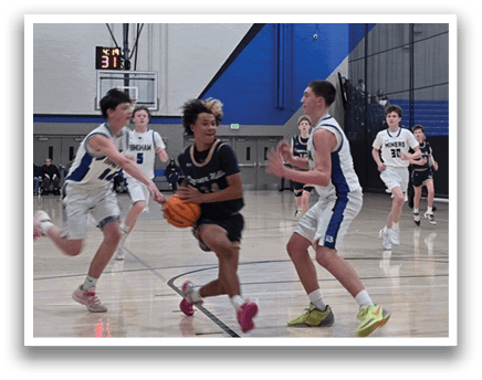 A group of young men playing basketball on a court. AI generated content