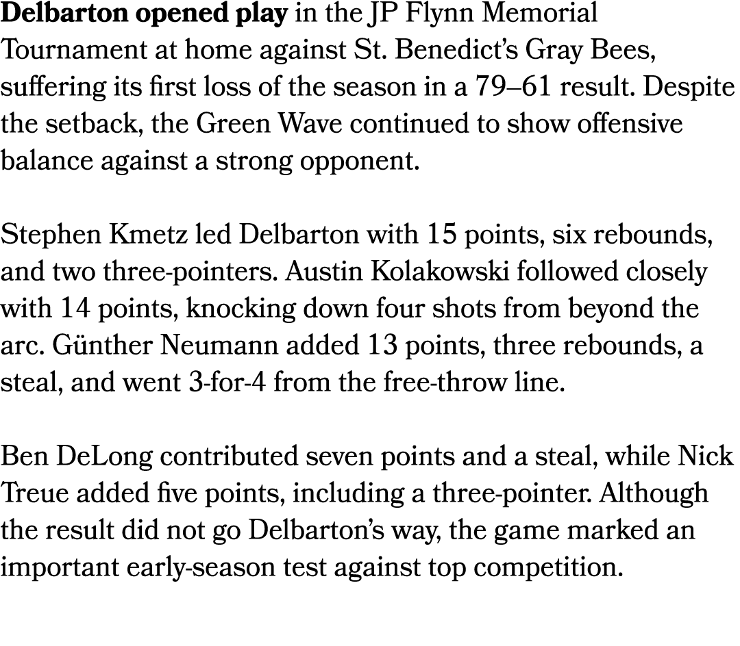 Delbarton opened play in the JP Flynn Memorial Tournament at home against St. Benedict’s Gray Bees, suffering its fir...