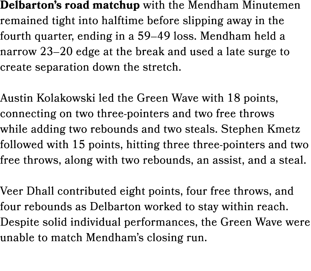 Delbarton’s road matchup with the Mendham Minutemen remained tight into halftime before slipping away in the fourth q...