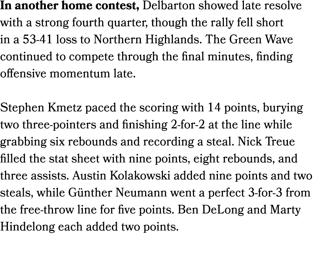 In another home contest, Delbarton showed late resolve with a strong fourth quarter, though the rally fell short in a...