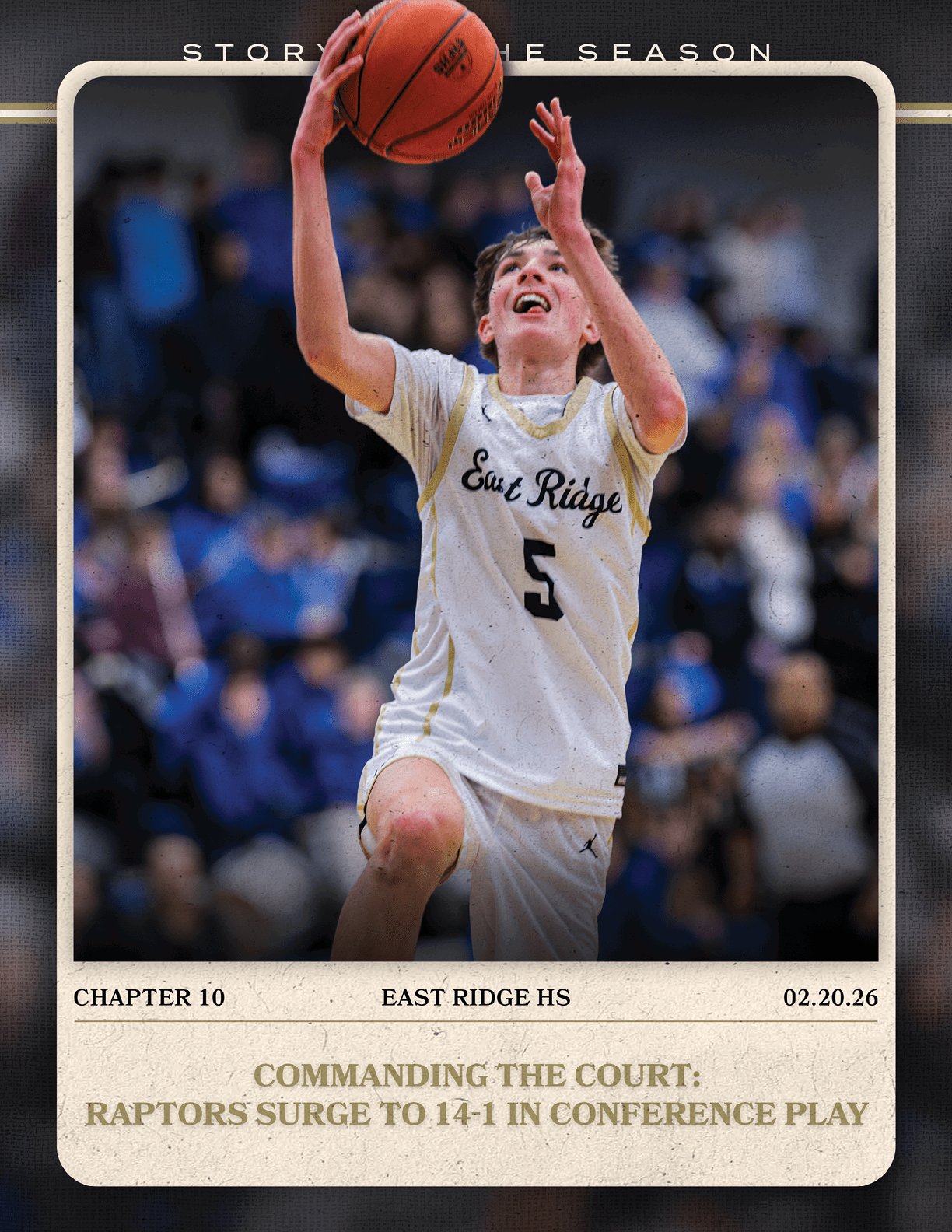 A basketball player wearing a white uniform with the number 5 on it is holding a basketball in his hands. AI generated content