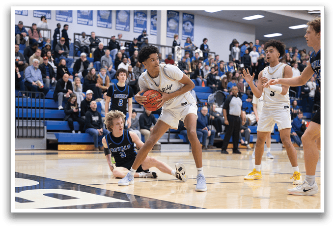 A basketball game is in progress with a player holding a basketball. AI generated content