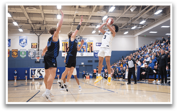 A basketball player is jumping in the air to grab the ball. AI generated content