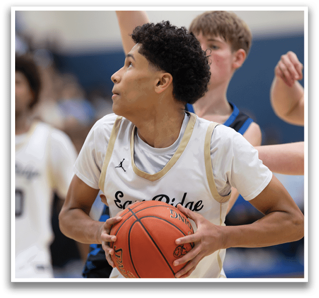 A basketball player holding a ball, with another player in the background. AI generated content