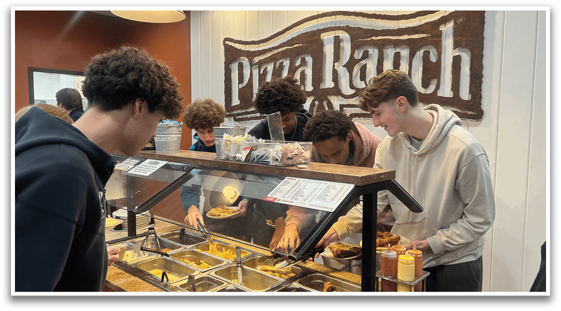 A group of people are ordering food from a pizza ranch. AI generated content