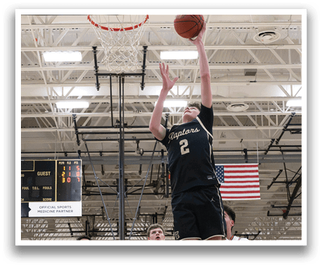 A basketball player is jumping to shoot the ball. AI generated content