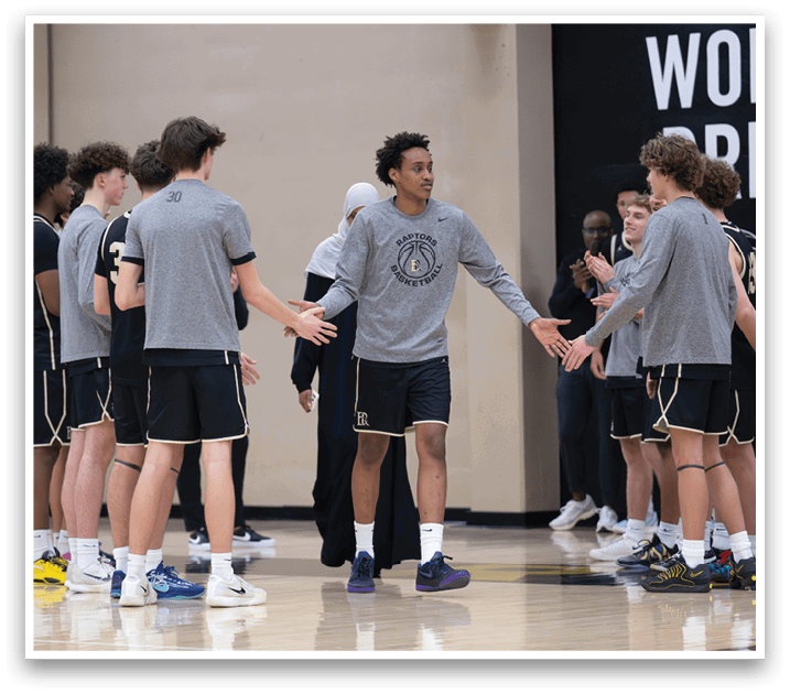 A group of young men are on a basketball court, shaking hands with each other. AI generated content