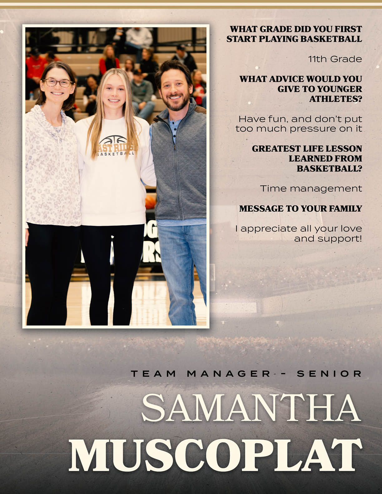 A man and woman pose for a photo with a basketball in the background. AI generated content